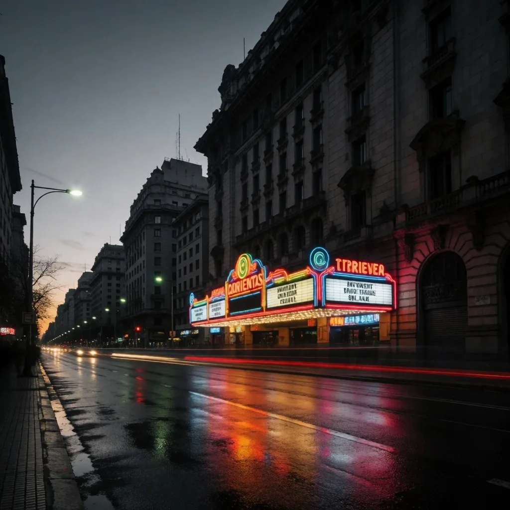 Avenida Corrientes de noche en Buenos Aires