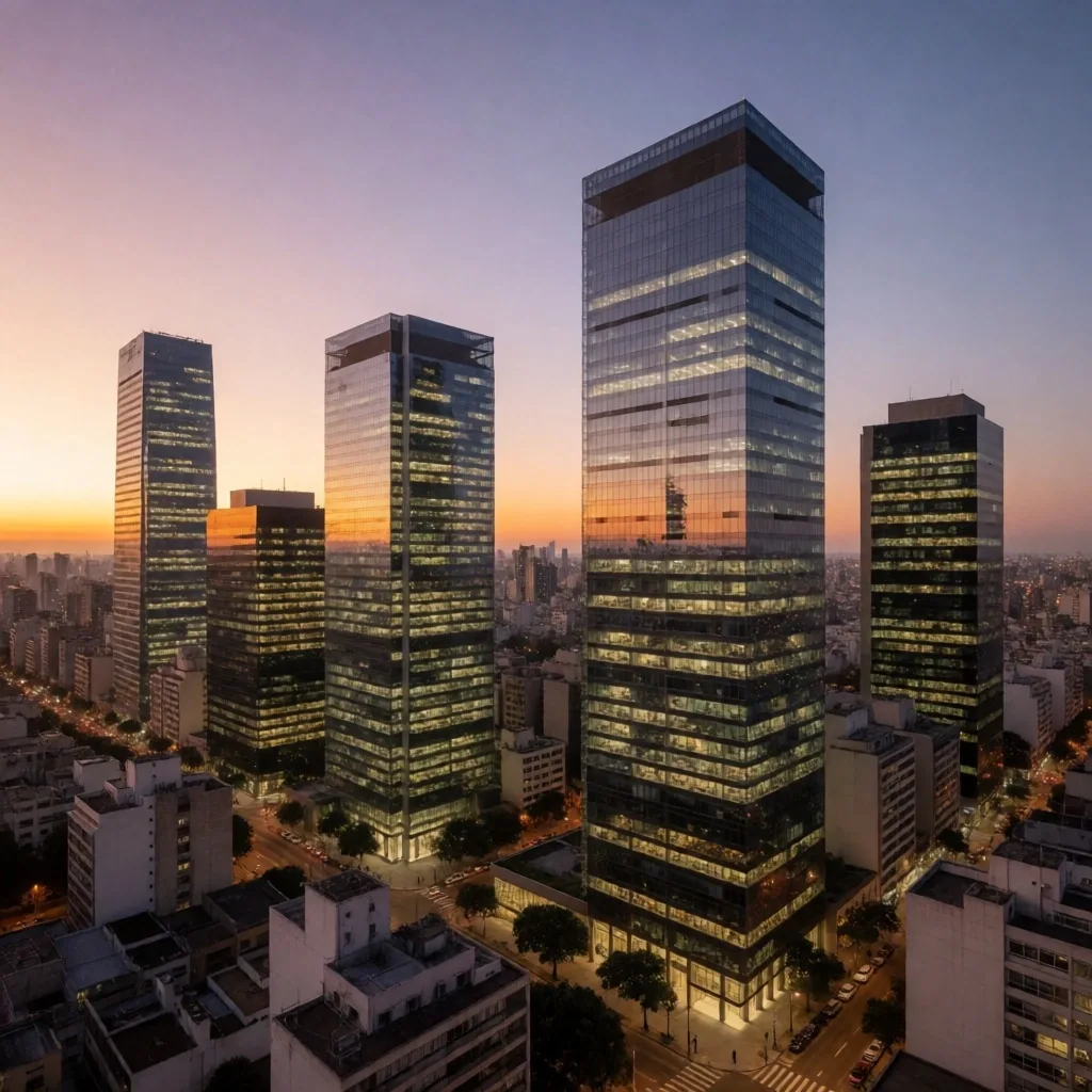 Skyline del distrito financiero de Buenos Aires al atardecer