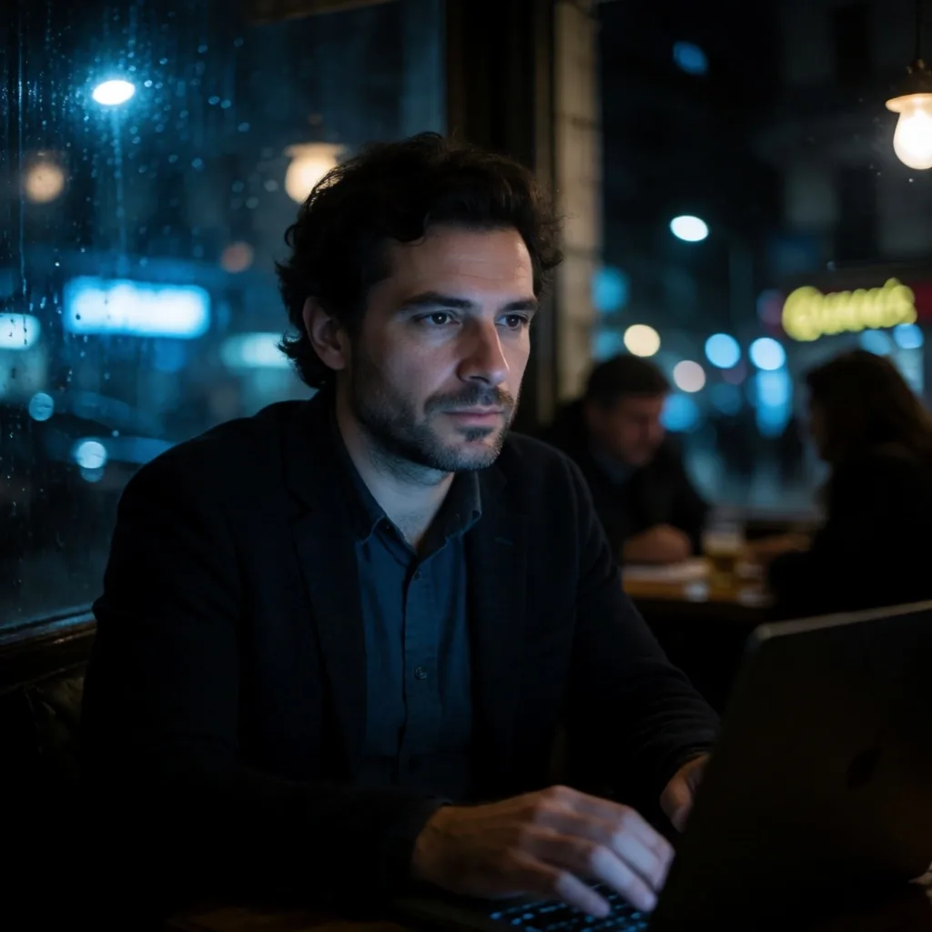 Emprendedor trabajando de noche